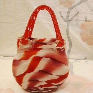 Artisan Red and White Swirl Glass Art Piece